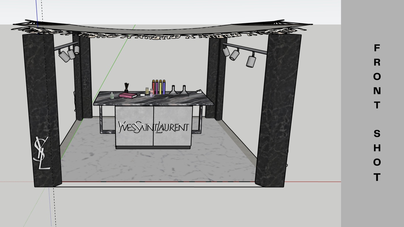Pop-up YSL, maquette 3D, vue de face